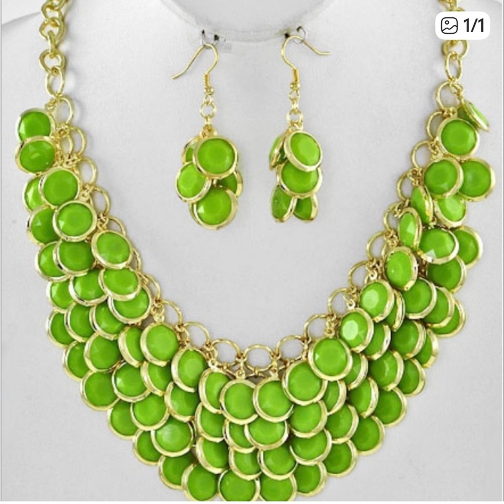 Green Enamel Statement Necklace & Earring Set